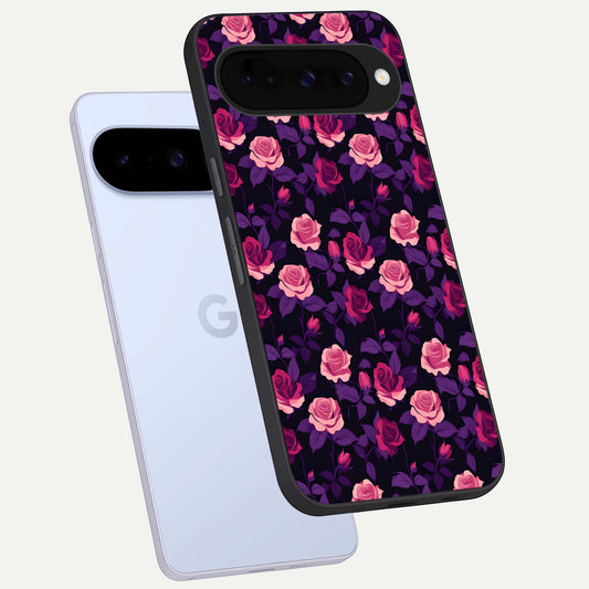  Rose Garden Twilight phone case For Google Pixel 10 showing premium glass back cover with detailed artwork