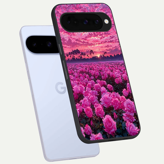  Rose Sunset Valley phone case For Google Pixel 10 showing premium glass back cover with detailed artwork