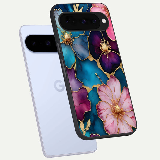 Sparkle Floral phone case For Google Pixel 10 showing premium glass back cover with detailed artwork
