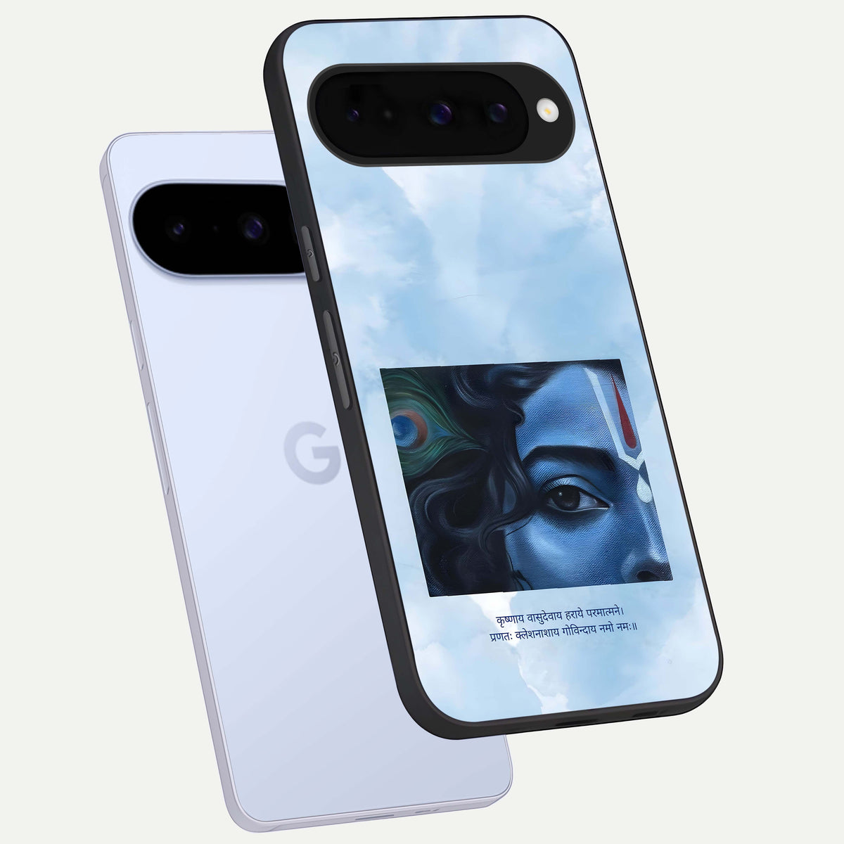  Spiritual Krishna phone case For Google Pixel 10 showing premium glass back cover with detailed artwork