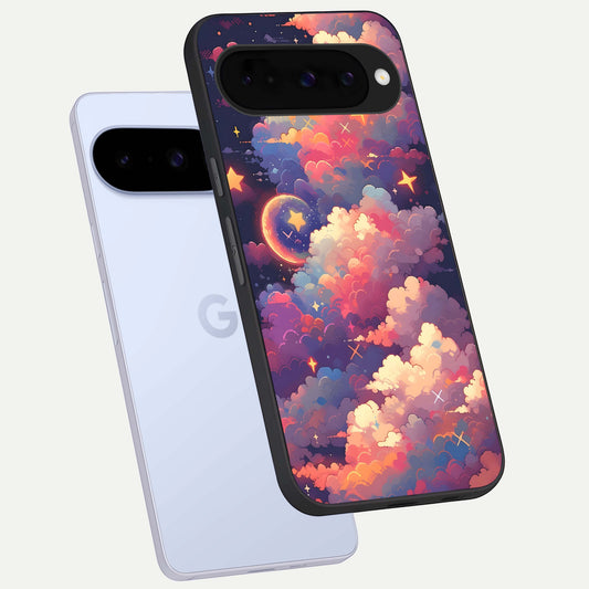  Starlit Dream Clouds phone case For Google Pixel 10 showing premium glass back cover with detailed artwork