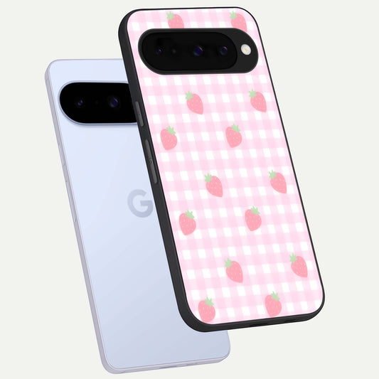  Strawberry Picnic Love phone case For Google Pixel 10 showing premium glass back cover with detailed artwork
