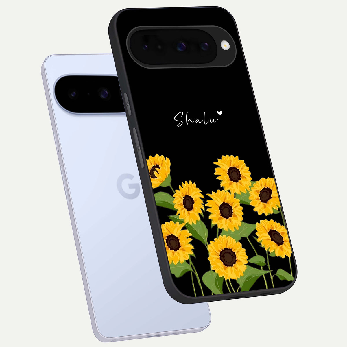  Sunflower Sky Bloom phone case For Google Pixel 10 showing premium glass back cover with detailed artwork