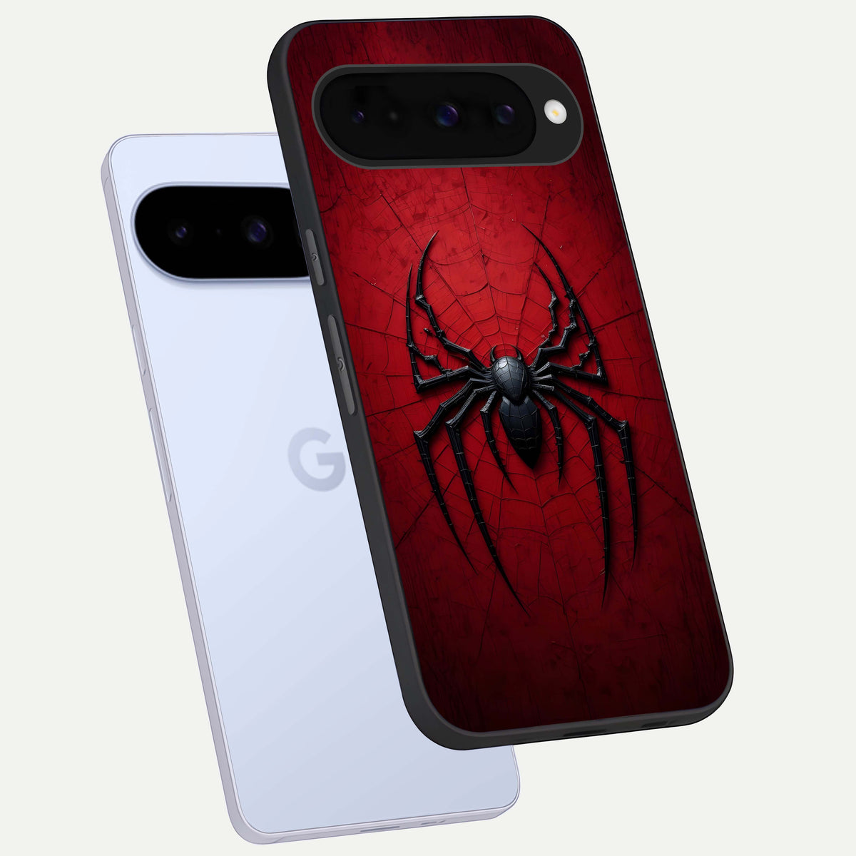  Superhero Web Emblem phone case For Google Pixel 10 showing premium glass back cover with detailed artwork