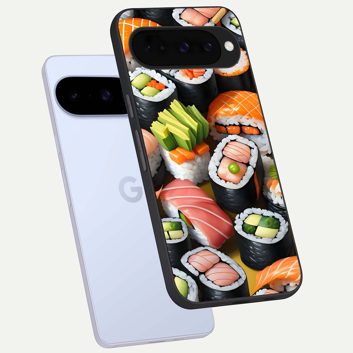  Sushi Food Pattern phone case For Google Pixel 10 showing premium glass back cover with detailed artwork