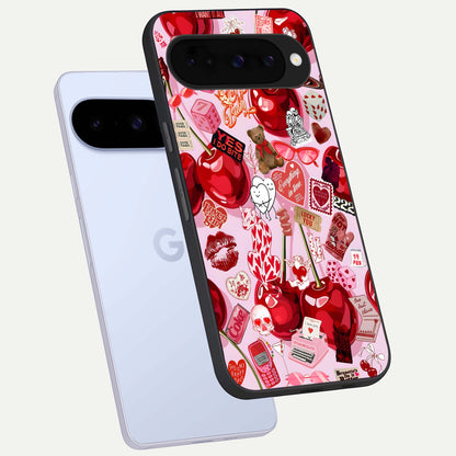  Sweet Cherry Chaos phone case For Google Pixel 10 showing premium glass back cover with detailed artwork