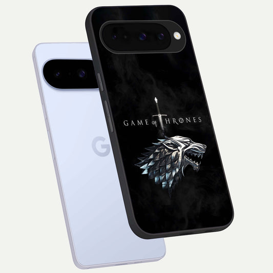  Throne Wolf Legacy phone case For Google Pixel 10 showing premium glass back cover with detailed artwork