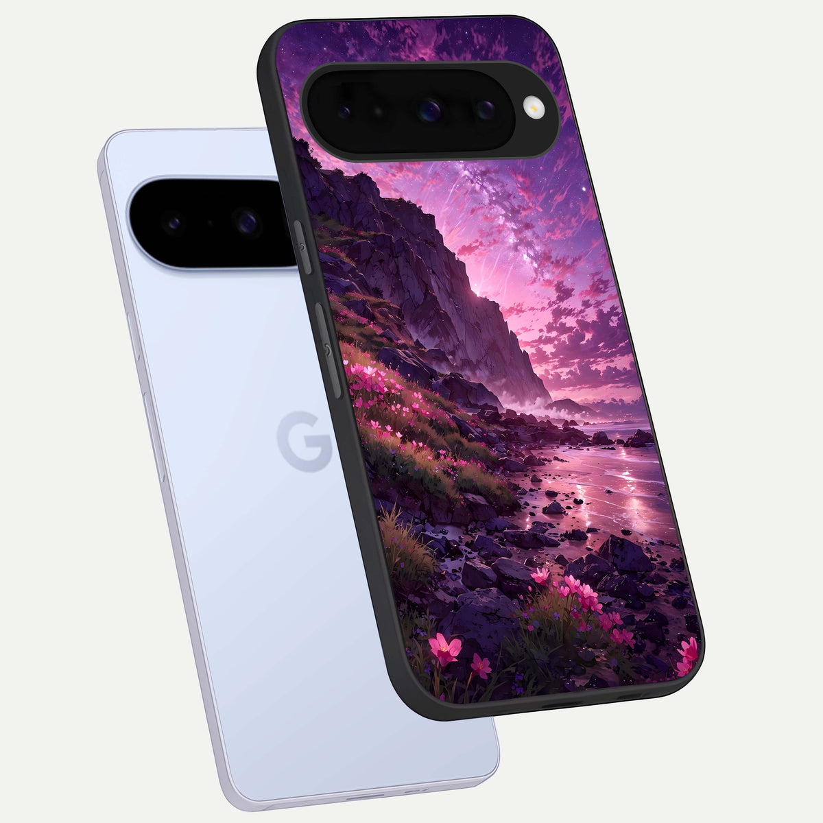  Twilight Blossom Coast phone case For Google Pixel 10 showing premium glass back cover with detailed artwork