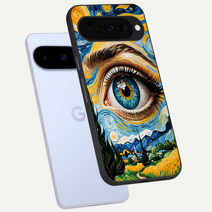  Van Gogh Eye phone case For Google Pixel 10 showing premium glass back cover with detailed artwork