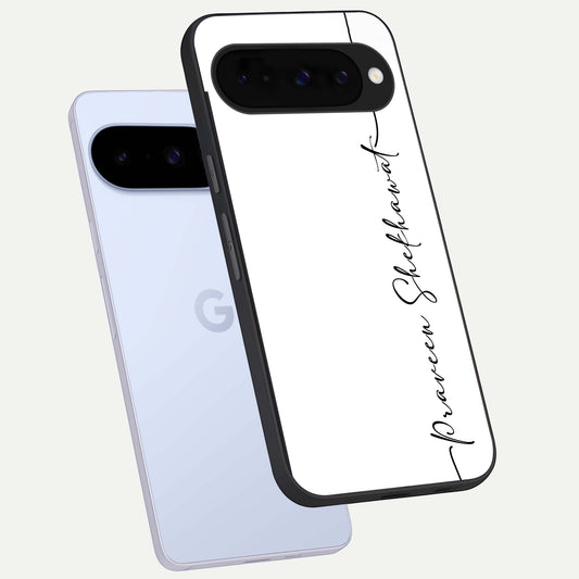  White Tune Custom Name phone case For Google Pixel 10 showing premium custom name glass back cover