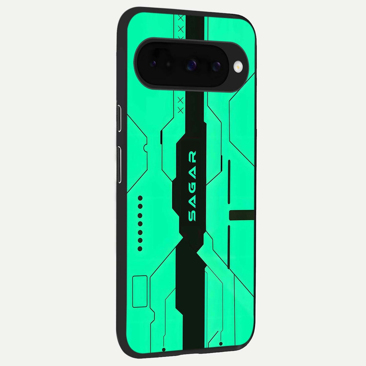 Aqua Tech CYBERPUNK Custom Name back cover For Google Pixel 10 slim fit glass case with vibrant aesthetic design