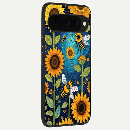 Bees And Sunflowers back cover For Google Pixel 10 slim fit glass case with vibrant aesthetic design
