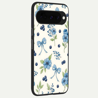  Blue Flower And Bow back cover For Google Pixel 10 slim fit glass case with vibrant aesthetic design