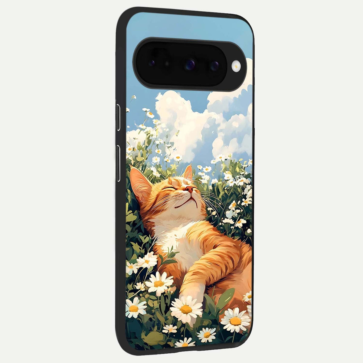  Cat And Flowers View back cover For Google Pixel 10 slim fit glass case with vibrant aesthetic design