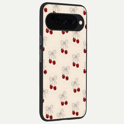  Cute Cherry Pattern back cover For Google Pixel 10 slim fit glass case with vibrant aesthetic design