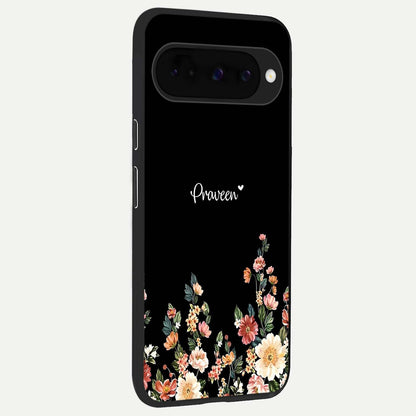  Floral Design Personalized Custom Name back cover For Google Pixel 10 slim fit glass case with vibrant aesthetic design