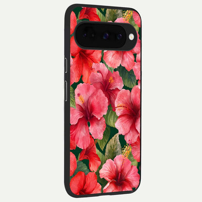  Hibiscus Pattern back cover For Google Pixel 10 slim fit glass case with vibrant aesthetic design