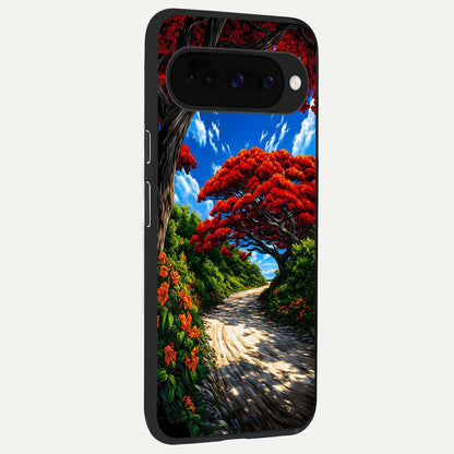  Red Trees Pathway back cover For Google Pixel 10 slim fit glass case with vibrant aesthetic design