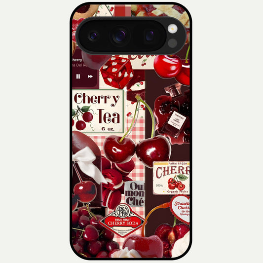  Aesthetic Cherry Tea Glass Case For Google Pixel 10 Pro back cover – full design glossy printed glass finish