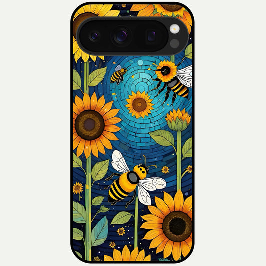 Bees And Sunflowers Glass Case For Google Pixel 10 Pro back cover – full design glossy printed glass finish