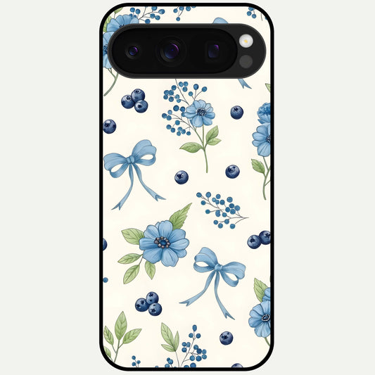 Blue Flower And Bow Glass Case For Google Pixel 10 Pro back cover – full design glossy printed glass finish