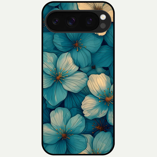  Blue Shade Floral Glass Case For Google Pixel 10 Pro back cover – full design glossy printed glass finish