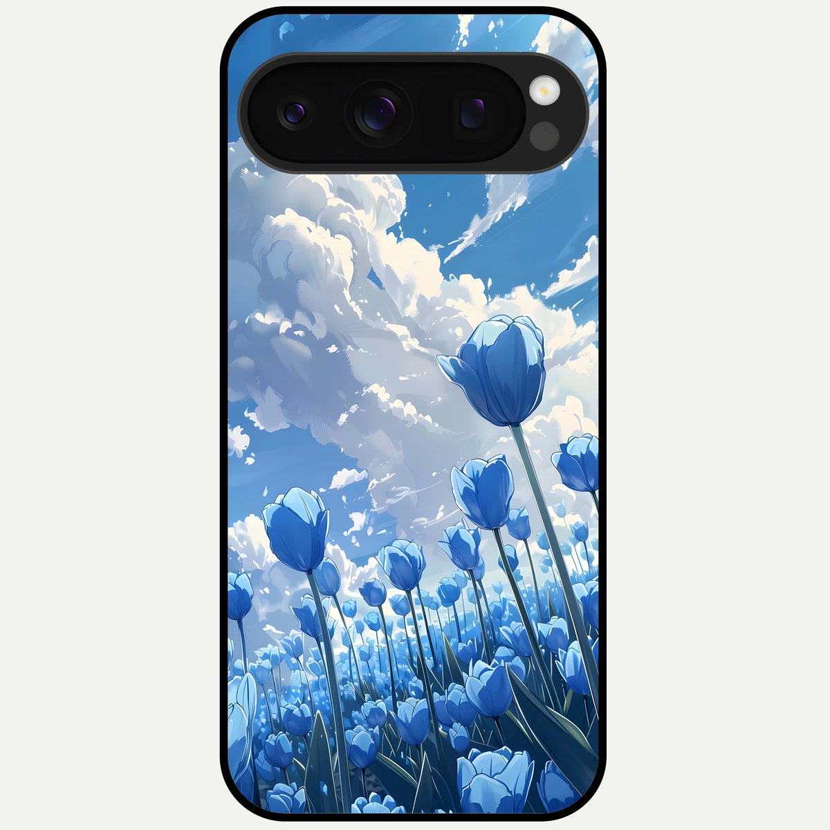  Blue Tulip Clouds Glass Case For Google Pixel 10 Pro back cover – full design glossy printed glass finish