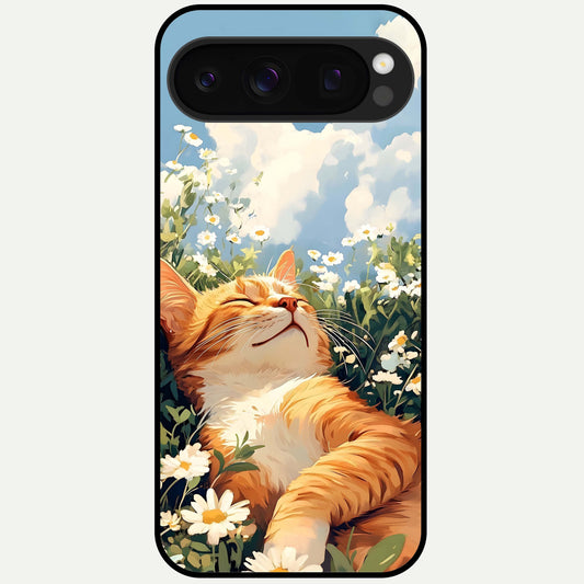  Cat And Flowers View Glass Case For Google Pixel 10 Pro back cover – full design glossy printed glass finish