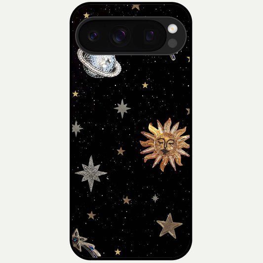  Celestial Moon With Stars Glass Case For Google Pixel 10 Pro back cover – full design glossy printed glass finish