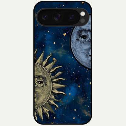  Celestial Moon With Sun Glass Case For Google Pixel 10 Pro back cover – full design glossy printed glass finish