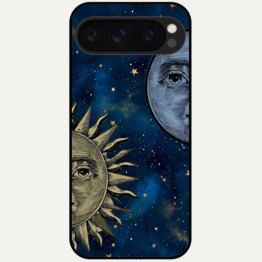  Celestial Moon With Sun Glass Case For Google Pixel 10 Pro back cover – full design glossy printed glass finish