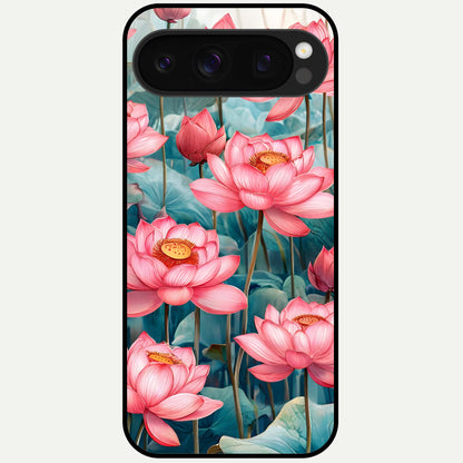  Celestial Pink Lotus Glass Case For Google Pixel 10 Pro back cover – full design glossy printed glass finish