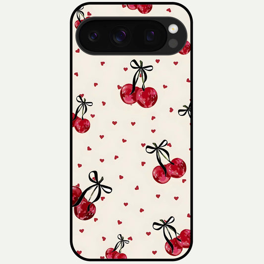 Cherry Heart Bow Glass Case For Google Pixel 10 Pro back cover – full design glossy printed glass finish