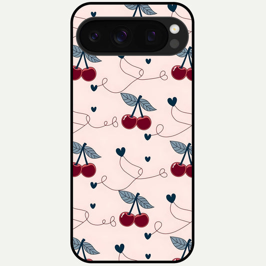 Cherry Heart Line Glass Case For Google Pixel 10 Pro back cover – full design glossy printed glass finish