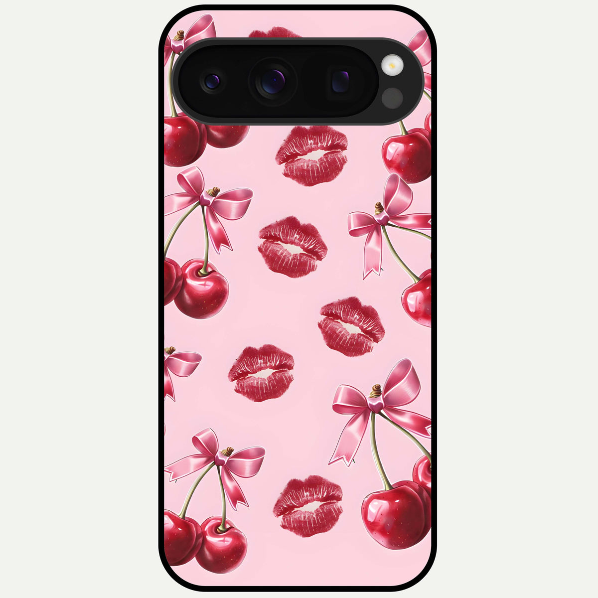  Cherry With Lips Glass Case For Google Pixel 10 Pro back cover – full design glossy printed glass finish