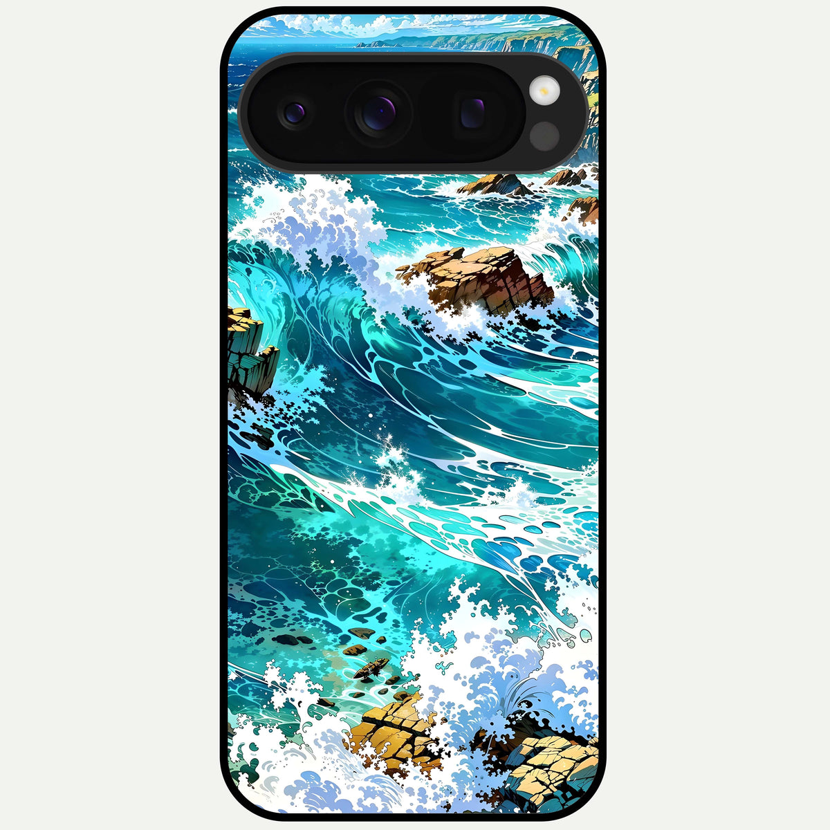  Coastal Blue Waves Glass Case For Google Pixel 10 Pro back cover – full design glossy printed glass finish