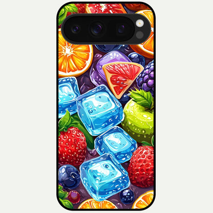  Colorful Fruits with Ice Glass Case For Google Pixel 10 Pro back cover – full design glossy printed glass finish