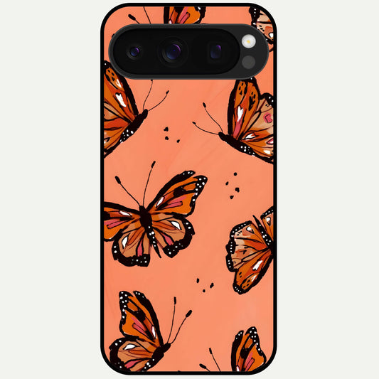  Coral Wing Butterfly Glass Case For Google Pixel 10 Pro back cover – full design glossy printed glass finish