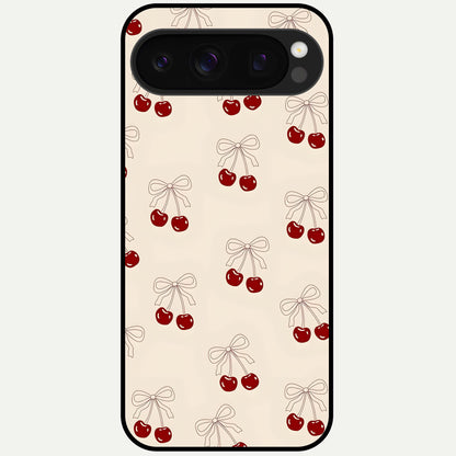  Cute Cherry Pattern Glass Case For Google Pixel 10 Pro back cover – full design glossy printed glass finish