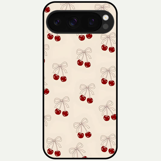  Cute Cherry Pattern Glass Case For Google Pixel 10 Pro back cover – full design glossy printed glass finish