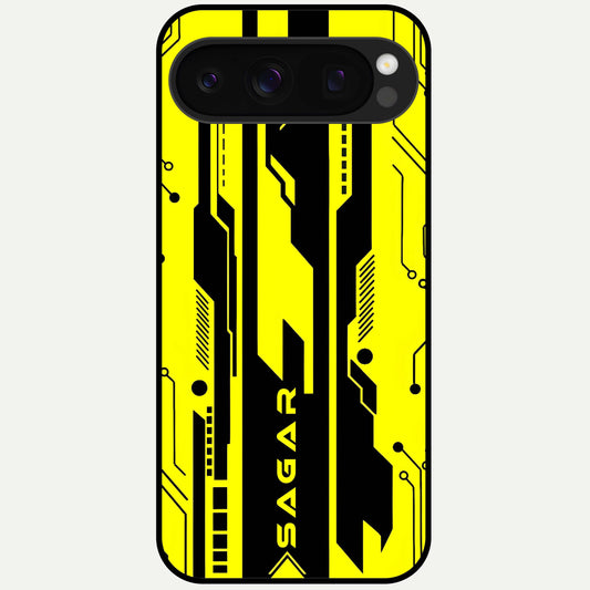  Electric Pulse CYBERPUNK Custom Name Glass Case For Google Pixel 10 Pro back cover – full design glossy printed glass finish
