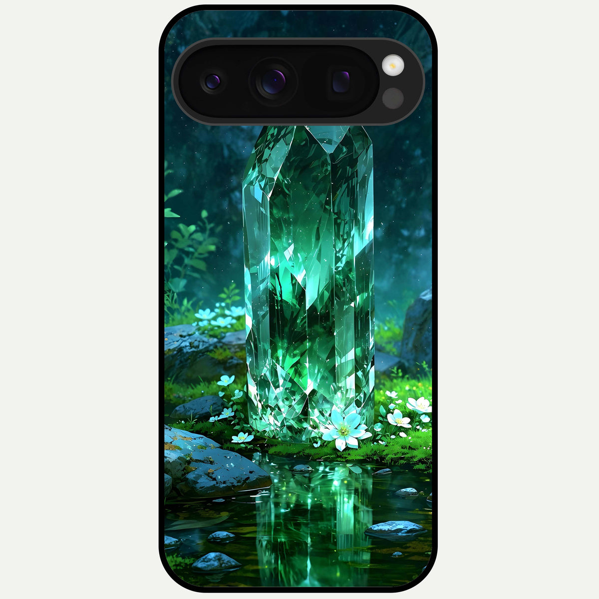  Emerald Light Crystal Glass Case For Google Pixel 10 Pro back cover – full design glossy printed glass finish