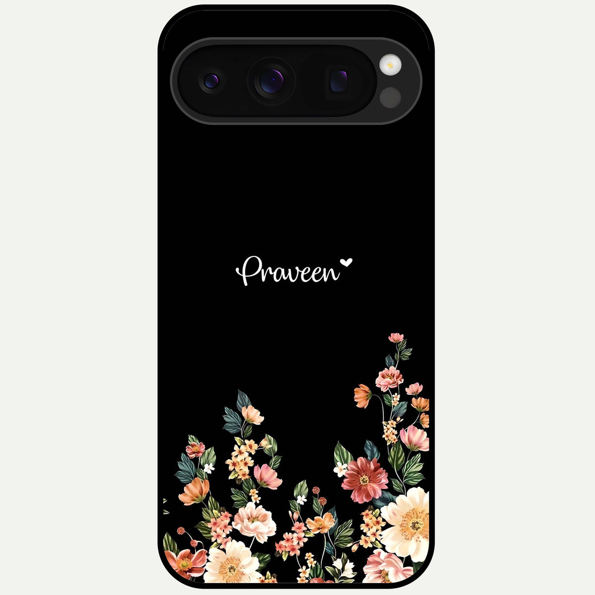  Floral Design Personalized Custom Name Glass Case For Google Pixel 10 Pro back cover – full design glossy printed glass finish