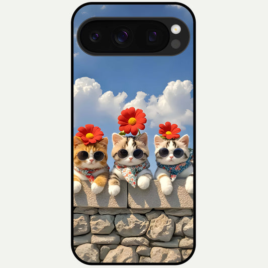  Floral Kitty Squad Glass Case For Google Pixel 10 Pro back cover – full design glossy printed glass finish