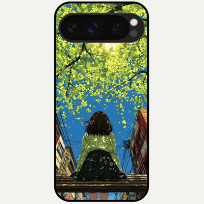  Golden Leaves Glow Glass Case For Google Pixel 10 Pro back cover – full design glossy printed glass finish