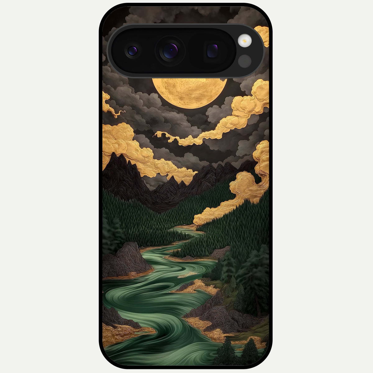  Golden River Moon Glass Case For Google Pixel 10 Pro back cover – full design glossy printed glass finish