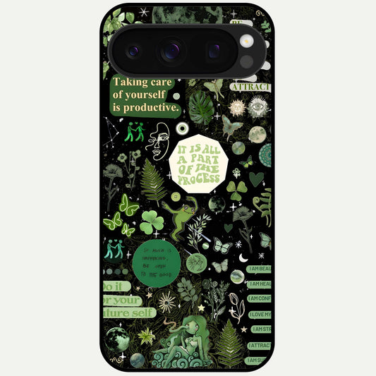  Green Mandala Pattern Glass Case For Google Pixel 10 Pro back cover – full design glossy printed glass finish