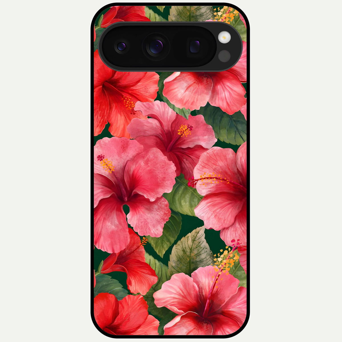  Hibiscus Pattern Glass Case For Google Pixel 10 Pro back cover – full design glossy printed glass finish