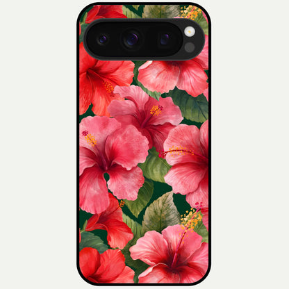  Hibiscus Pattern Glass Case For Google Pixel 10 Pro back cover – full design glossy printed glass finish