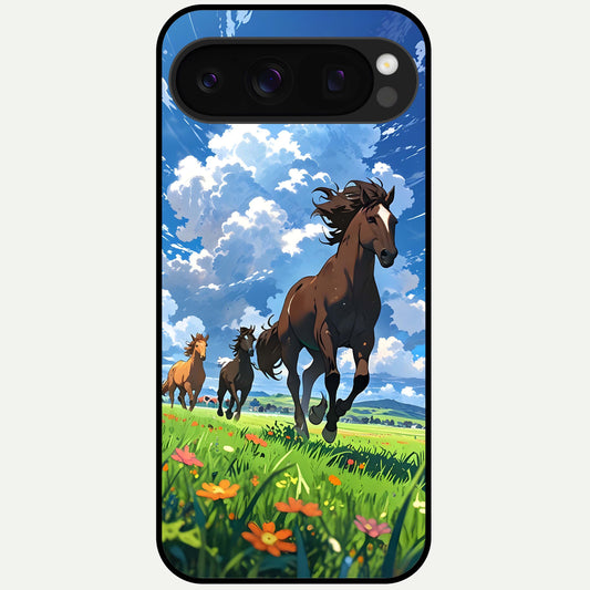  Majestic Horses Galloping Glass Case For Google Pixel 10 Pro back cover – full design glossy printed glass finish